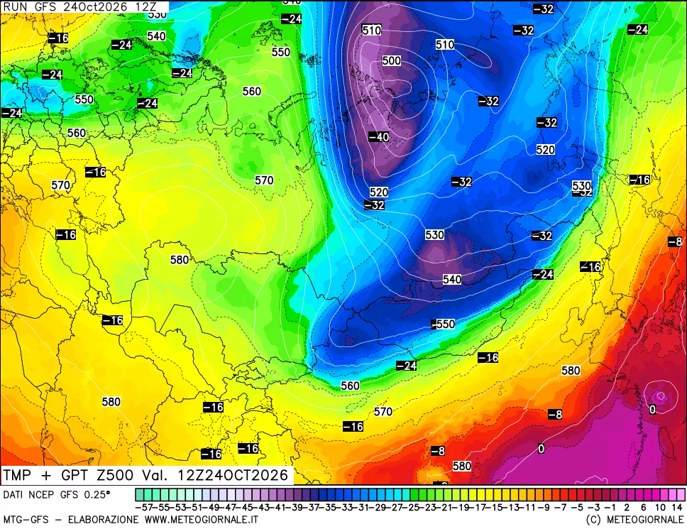 mappa 500 hPa Temp + GPT