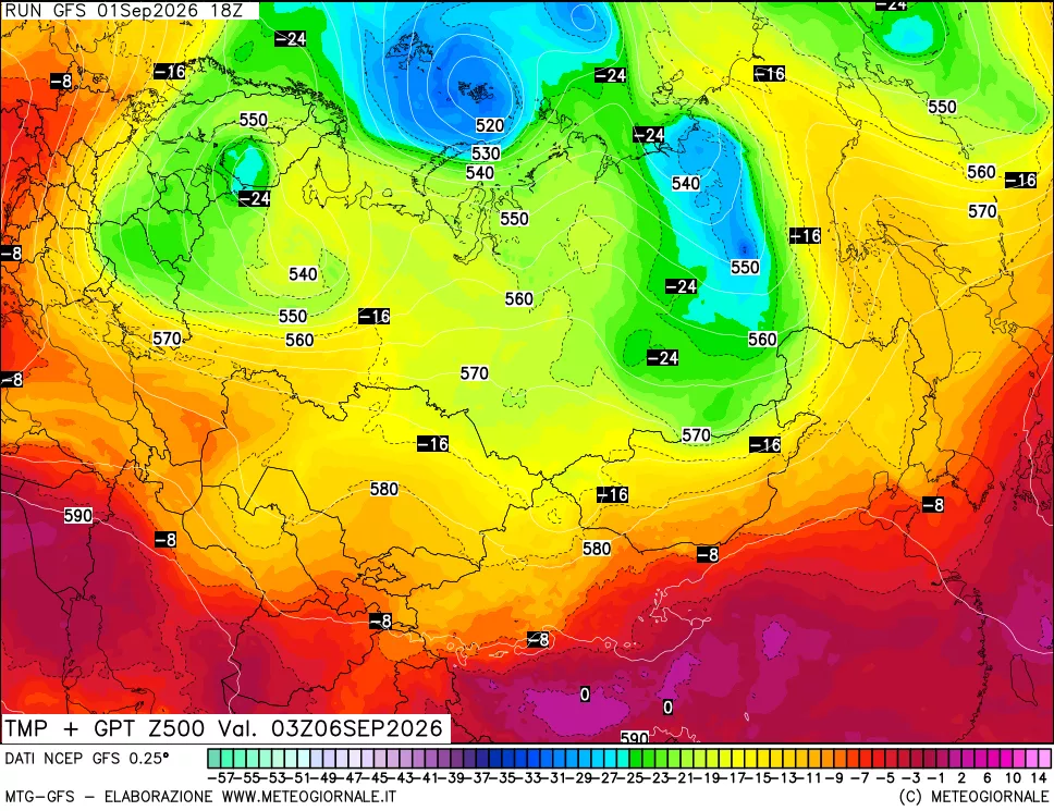 mappa 500 hPa Temp + GPT