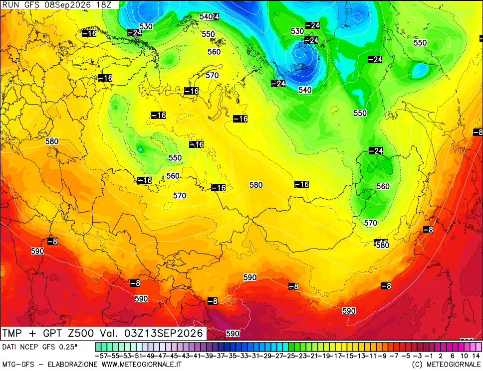 mappa 500 hPa Temp + GPT