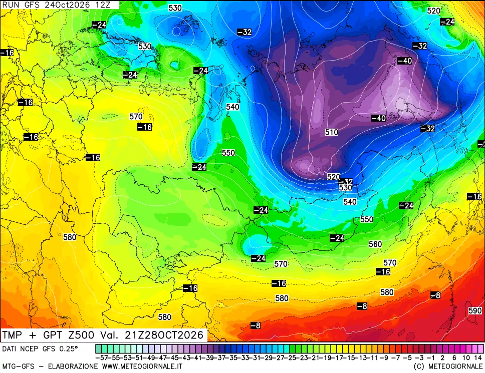 mappa 500 hPa Temp + GPT