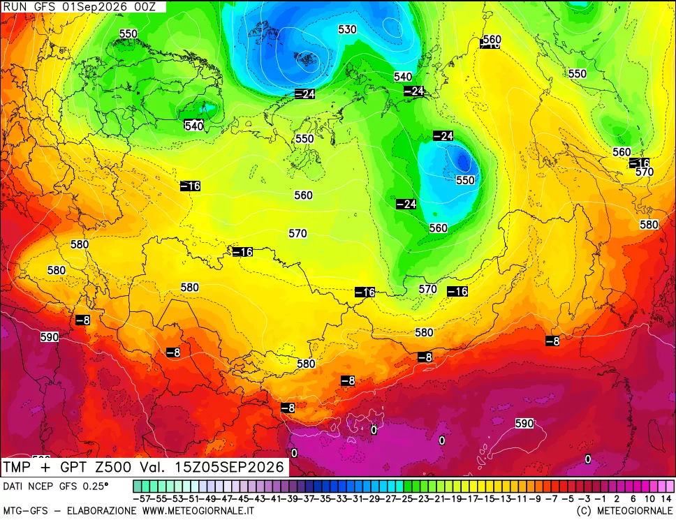 mappa 500 hPa Temp + GPT
