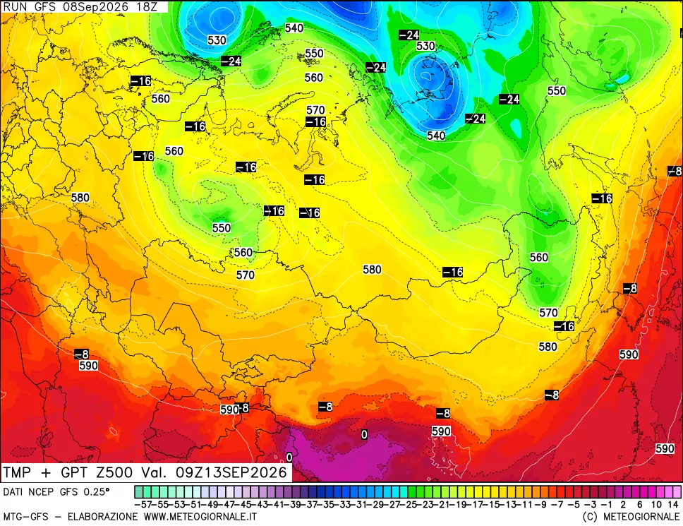 mappa 500 hPa Temp + GPT