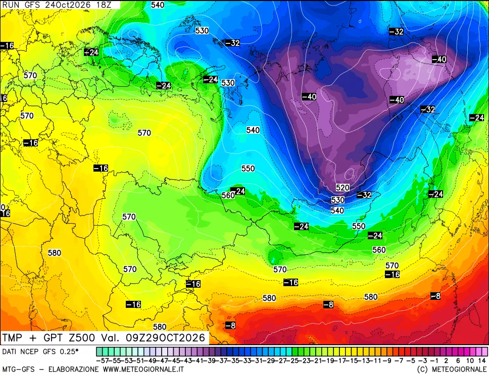 mappa 500 hPa Temp + GPT