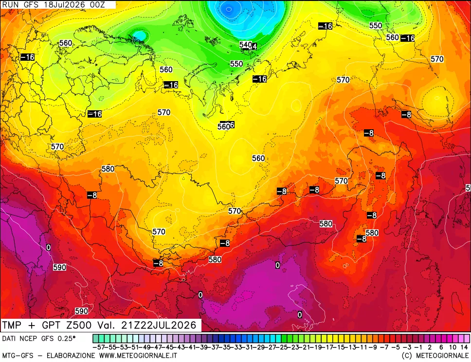 mappa 500 hPa Temp + GPT