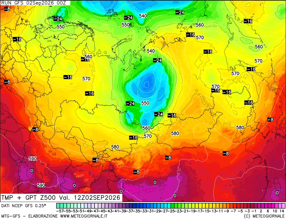 mappa 500 hPa Temp + GPT