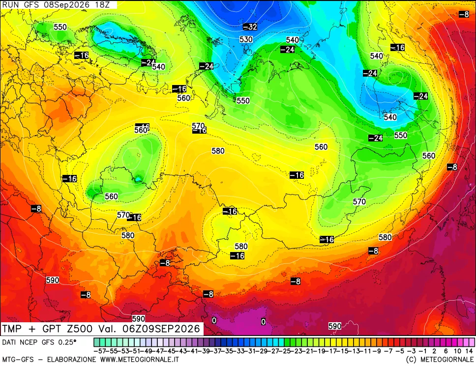 mappa 500 hPa Temp + GPT