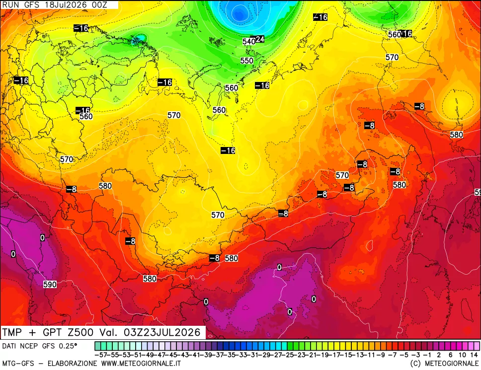 mappa 500 hPa Temp + GPT