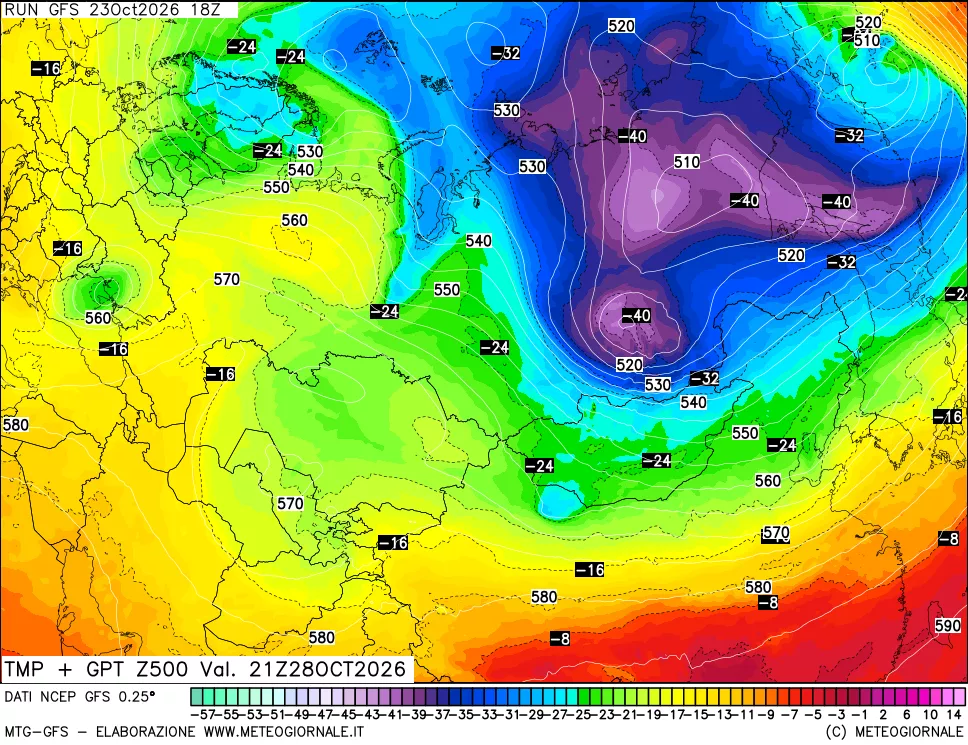 mappa 500 hPa Temp + GPT