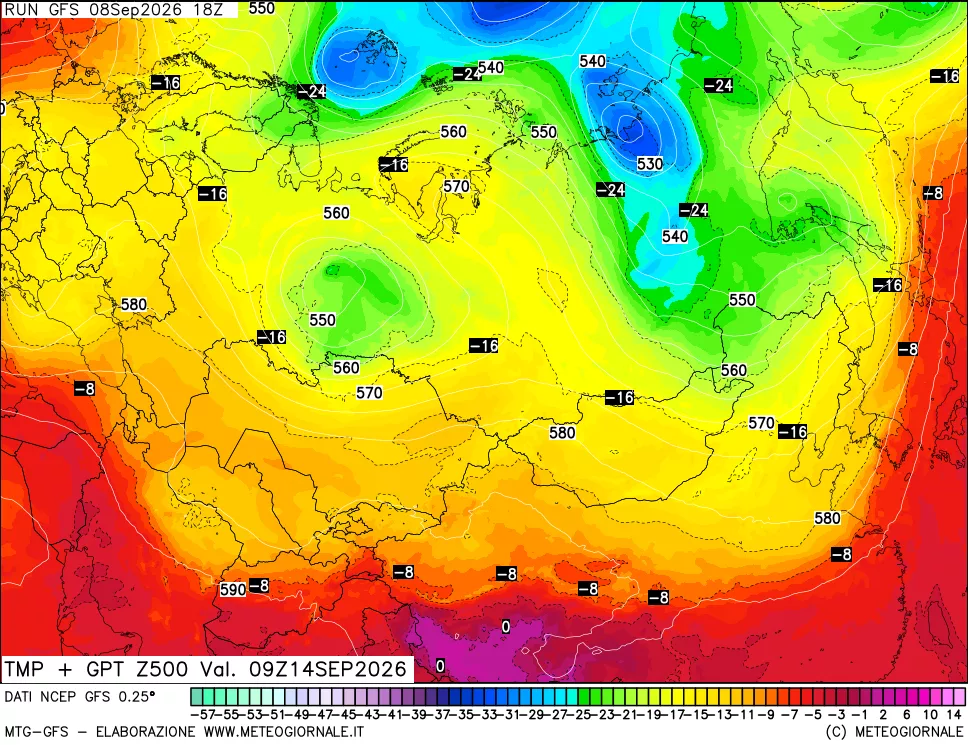 mappa 500 hPa Temp + GPT