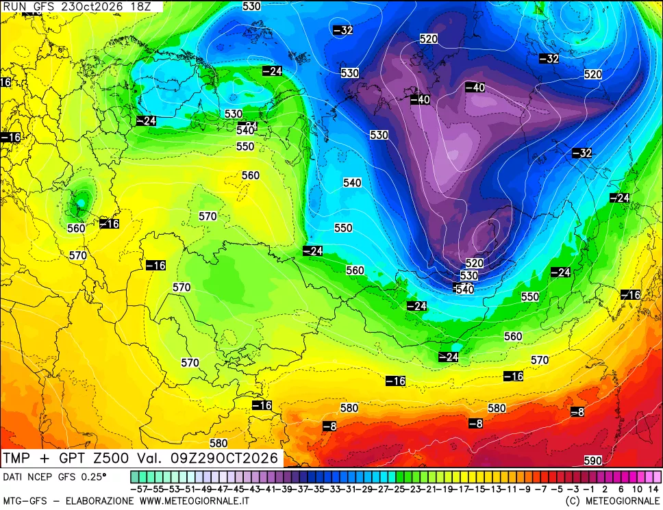 mappa 500 hPa Temp + GPT