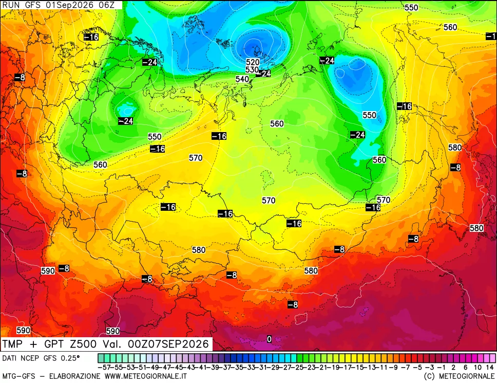 mappa 500 hPa Temp + GPT