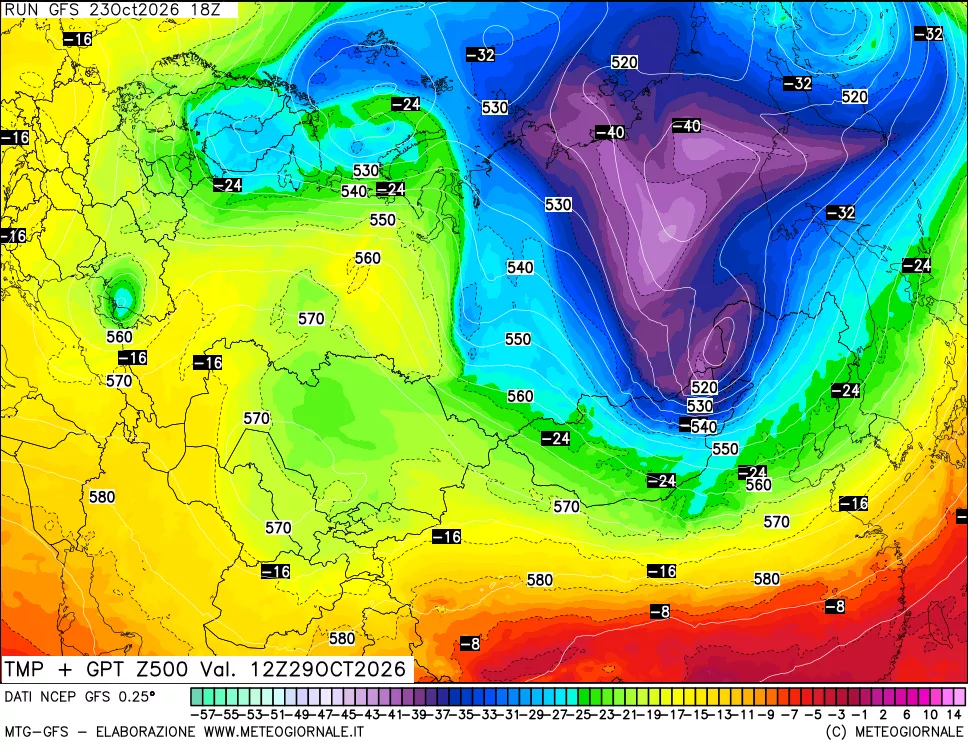 mappa 500 hPa Temp + GPT