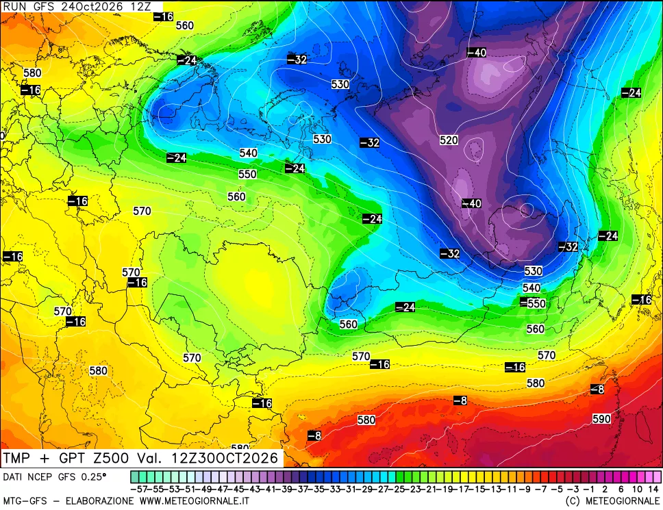 mappa 500 hPa Temp + GPT