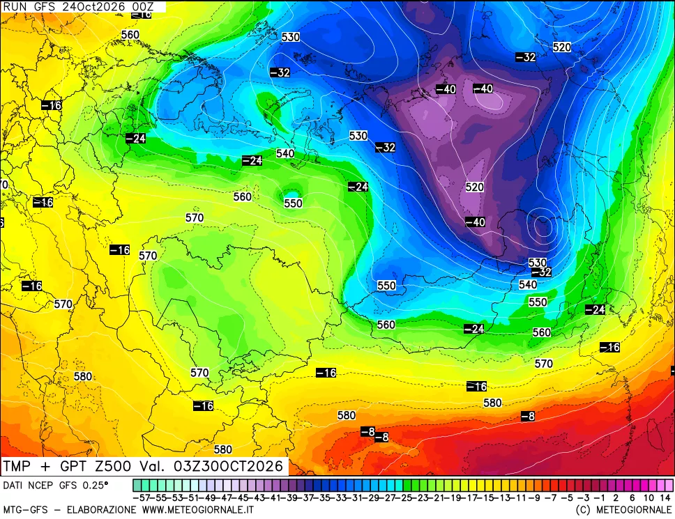 mappa 500 hPa Temp + GPT