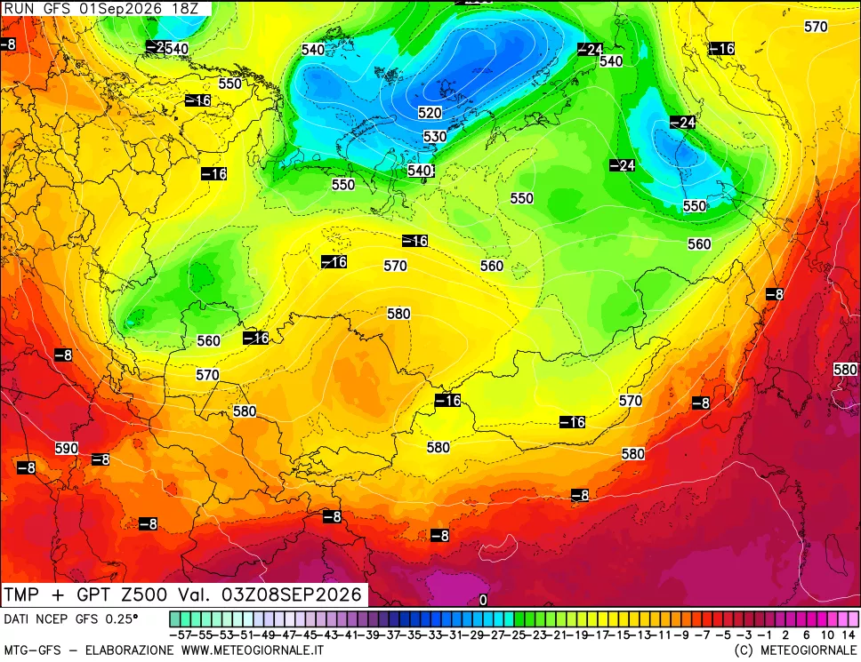 mappa 500 hPa Temp + GPT