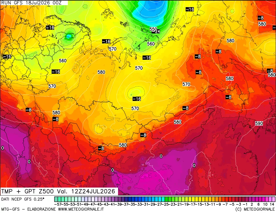 mappa 500 hPa Temp + GPT