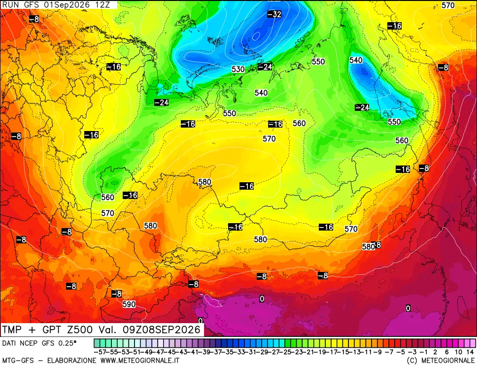 mappa 500 hPa Temp + GPT