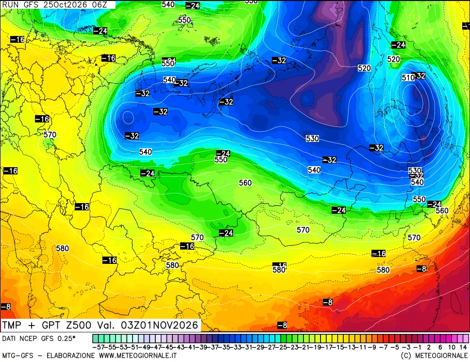 mappa 500 hPa Temp + GPT