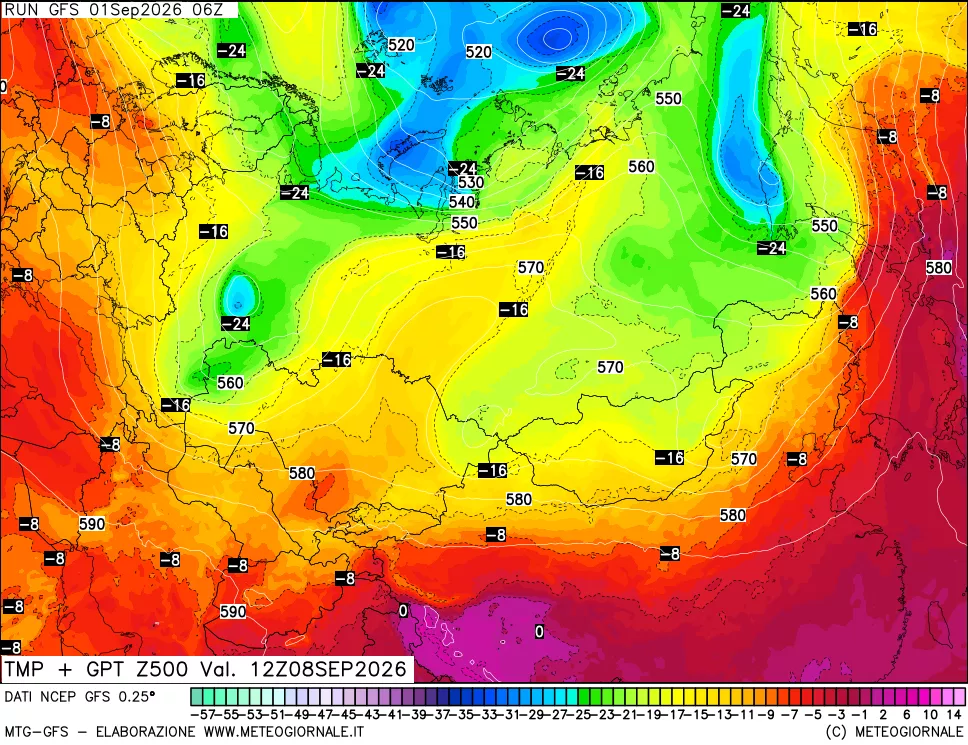 mappa 500 hPa Temp + GPT