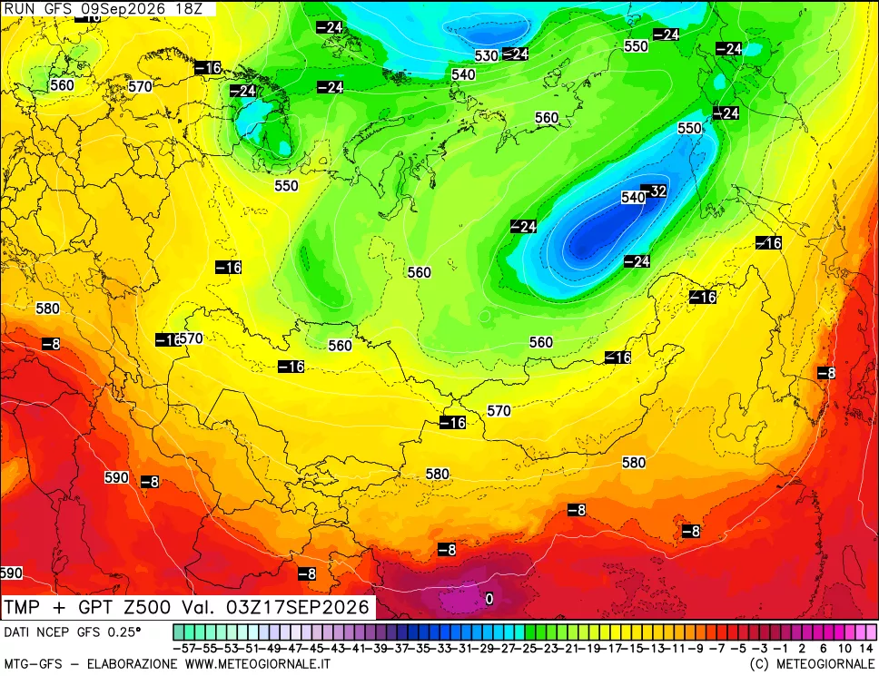 mappa 500 hPa Temp + GPT