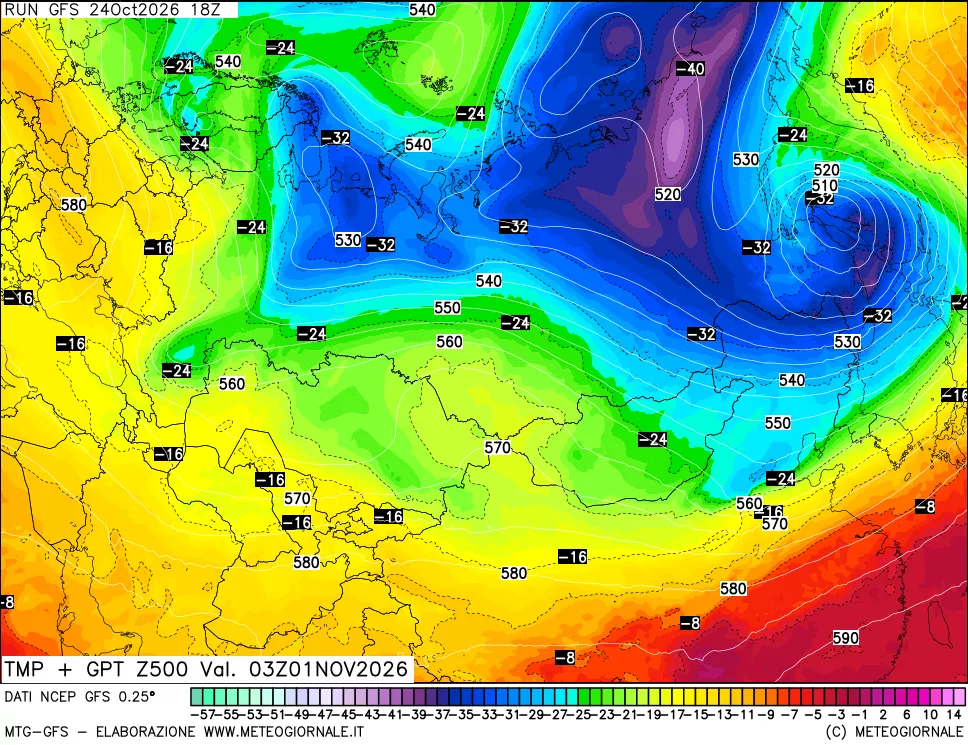 mappa 500 hPa Temp + GPT