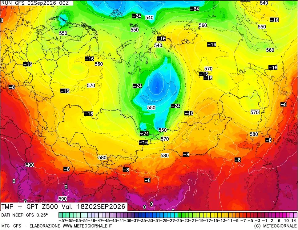 mappa 500 hPa Temp + GPT