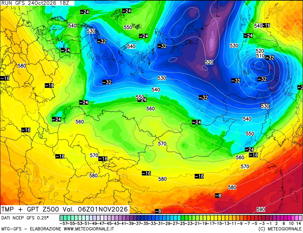 mappa 500 hPa Temp + GPT