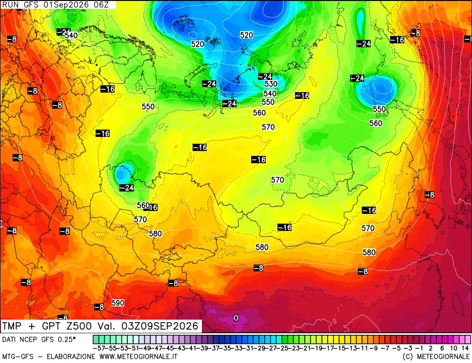 mappa 500 hPa Temp + GPT