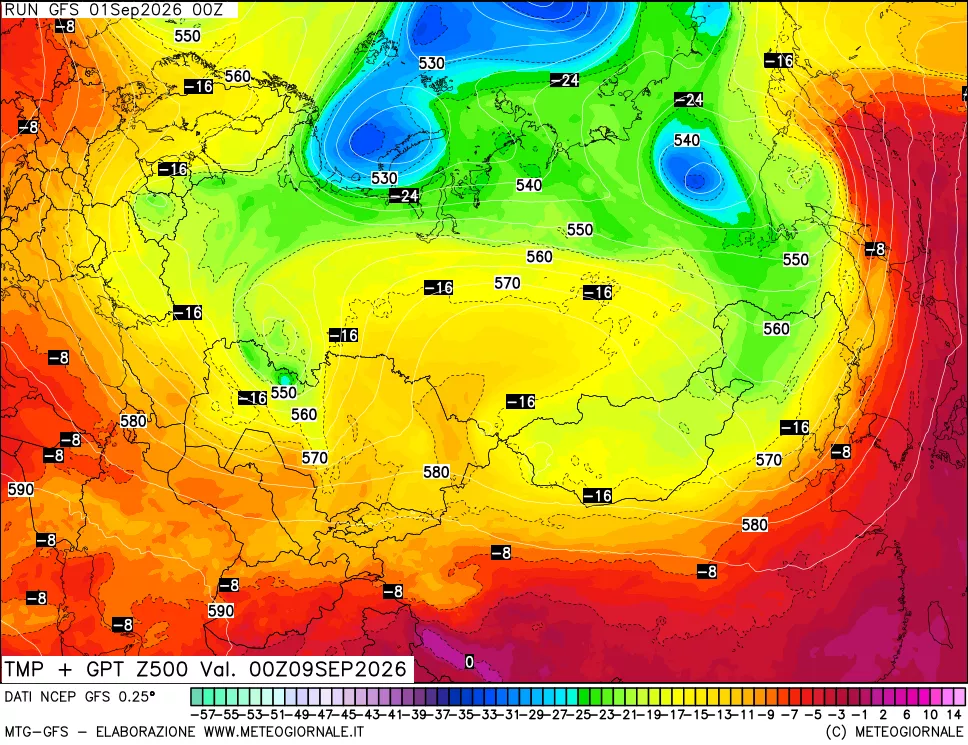 mappa 500 hPa Temp + GPT
