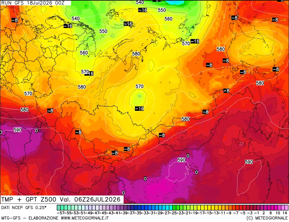 mappa 500 hPa Temp + GPT