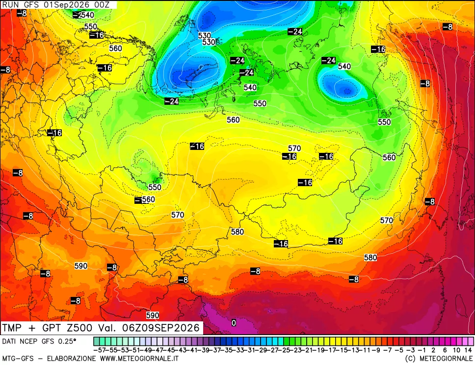 mappa 500 hPa Temp + GPT