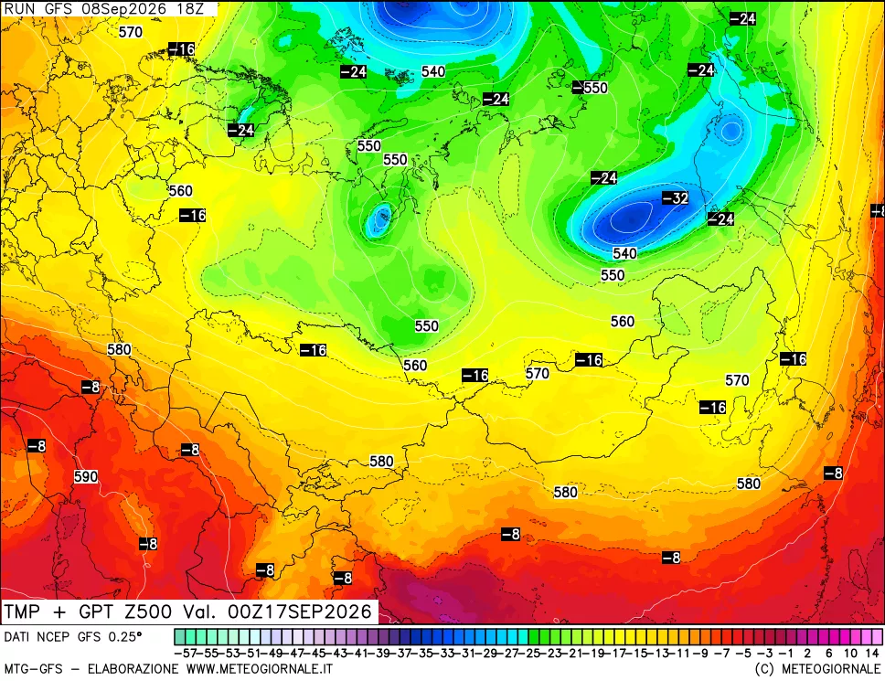 mappa 500 hPa Temp + GPT