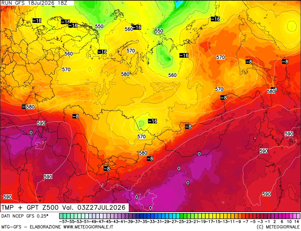 mappa 500 hPa Temp + GPT