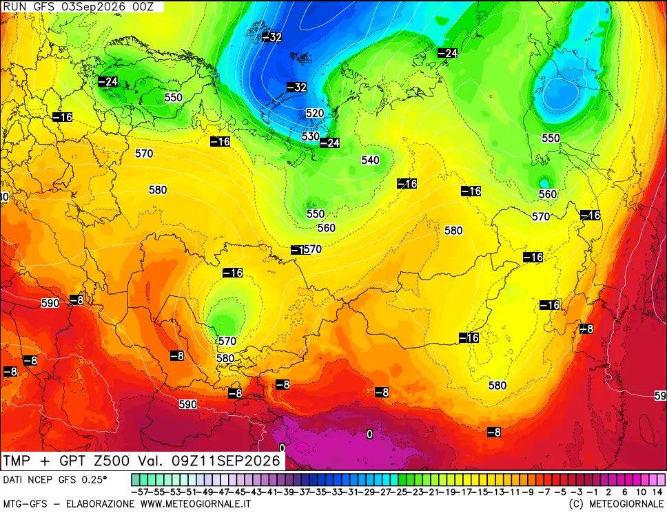 mappa 500 hPa Temp + GPT