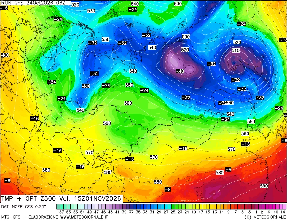 mappa 500 hPa Temp + GPT