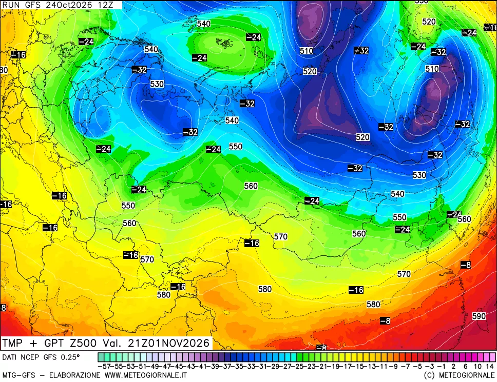 mappa 500 hPa Temp + GPT