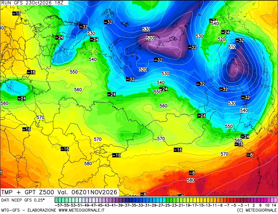 mappa 500 hPa Temp + GPT