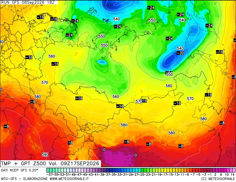 mappa 500 hPa Temp + GPT
