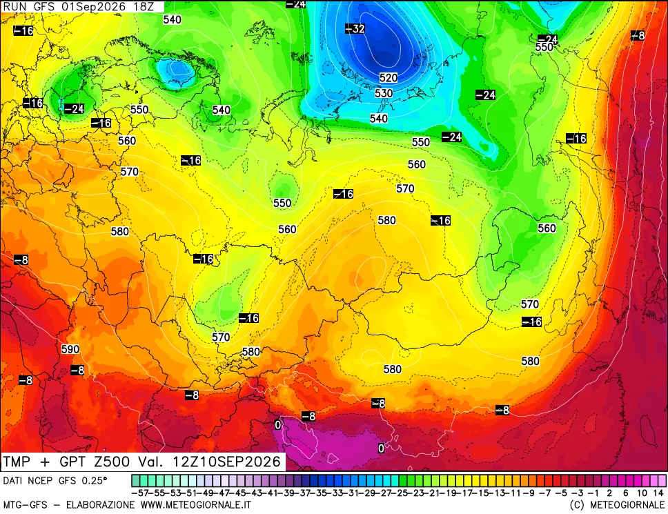 mappa 500 hPa Temp + GPT
