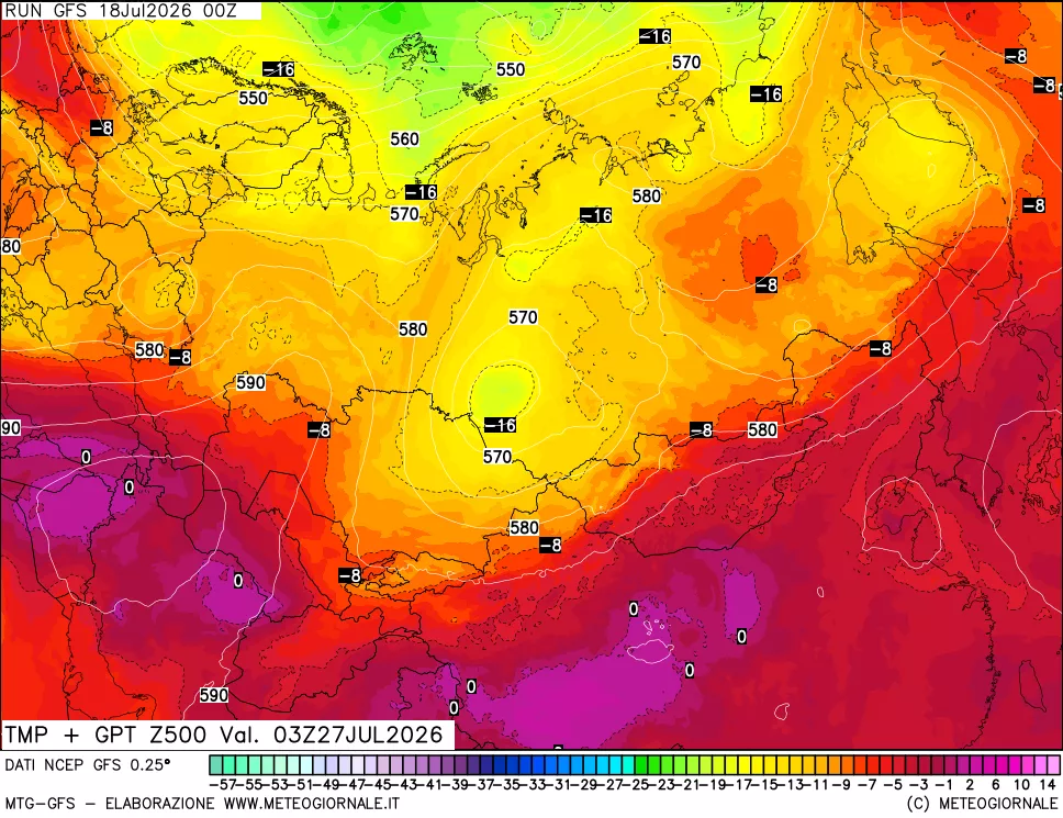 mappa 500 hPa Temp + GPT