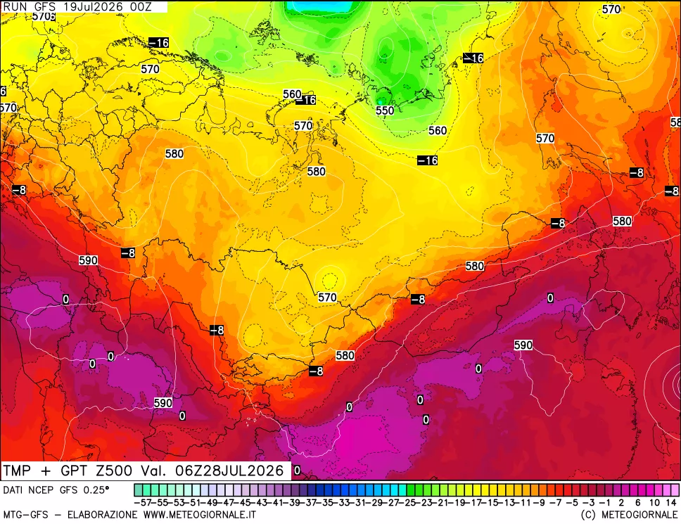 mappa 500 hPa Temp + GPT