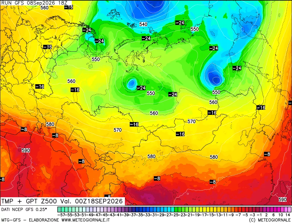 mappa 500 hPa Temp + GPT