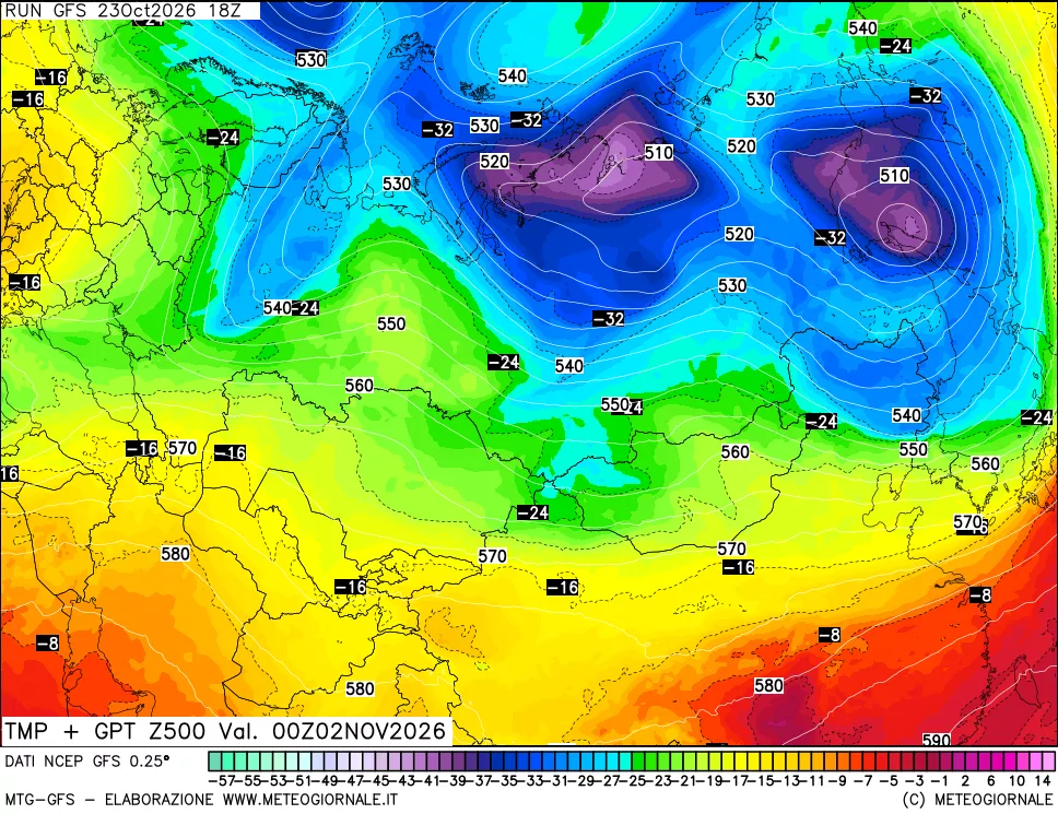 mappa 500 hPa Temp + GPT