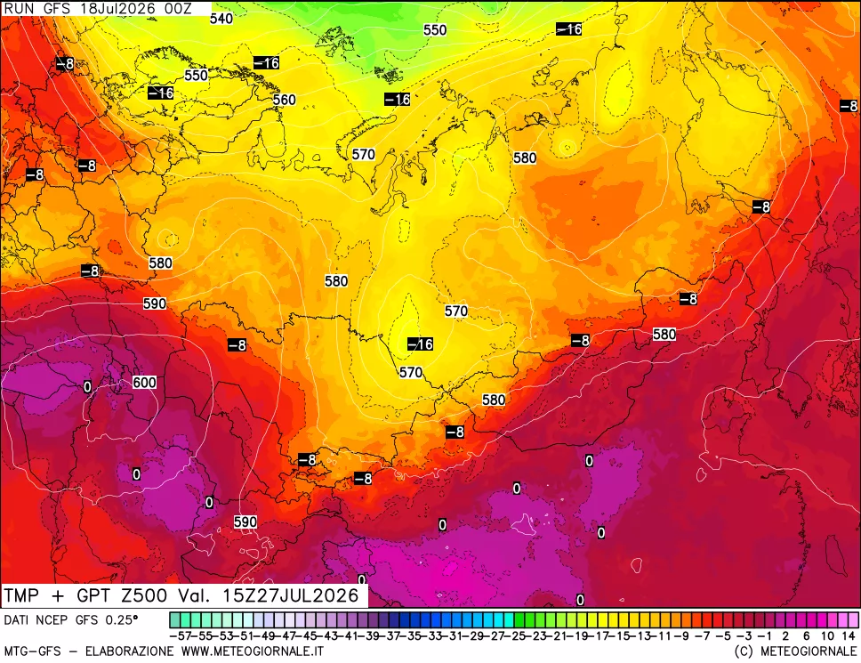 mappa 500 hPa Temp + GPT