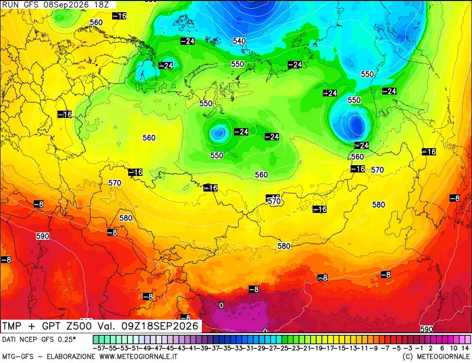 mappa 500 hPa Temp + GPT