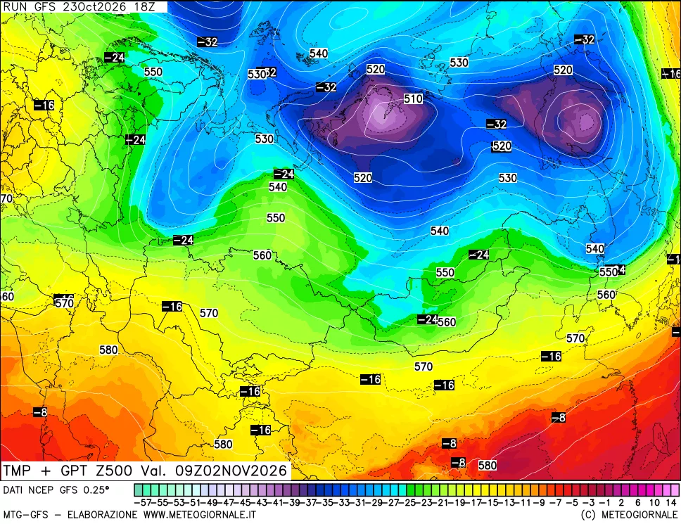 mappa 500 hPa Temp + GPT