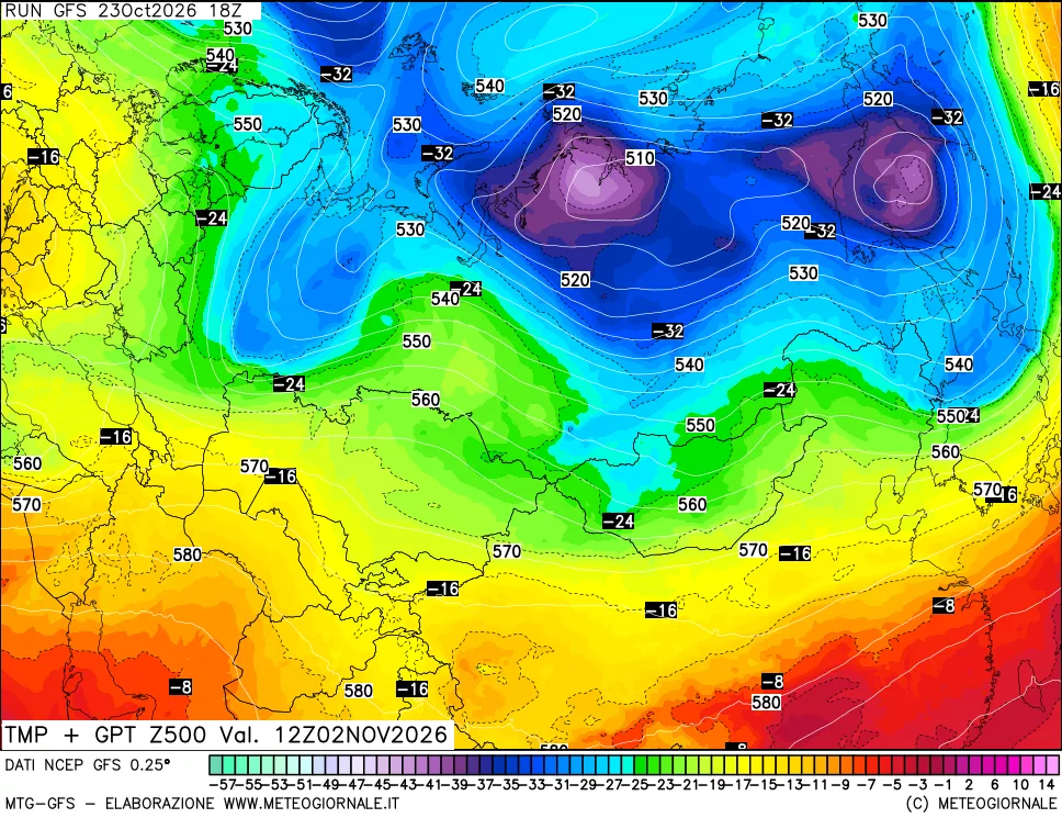 mappa 500 hPa Temp + GPT
