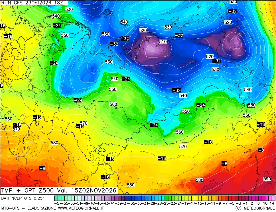 mappa 500 hPa Temp + GPT