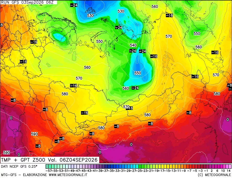 mappa 500 hPa Temp + GPT