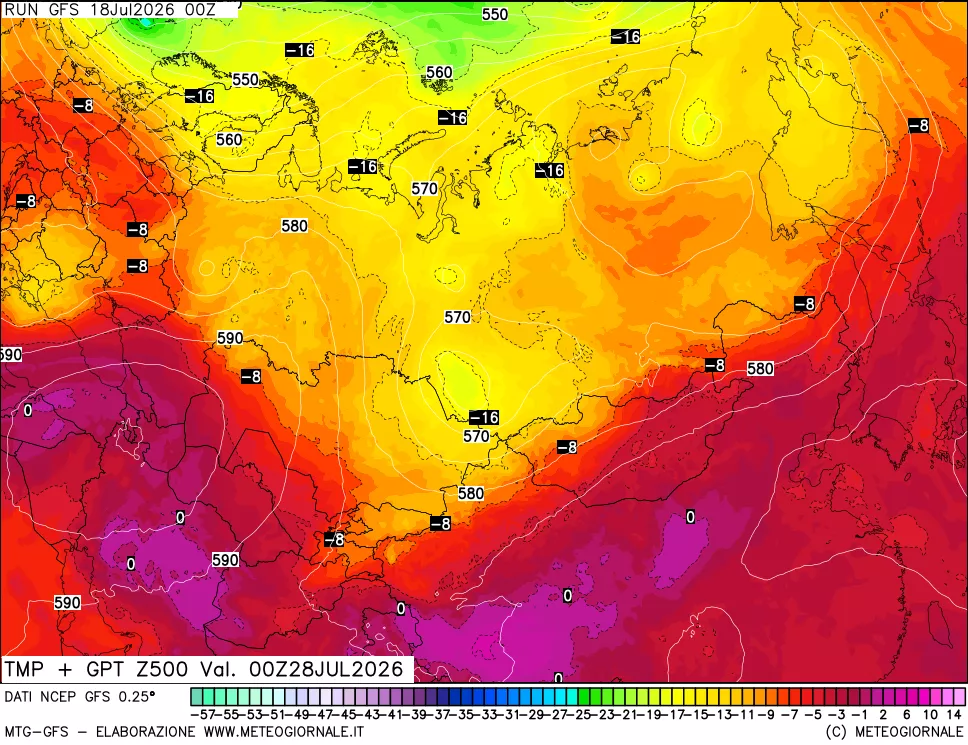 mappa 500 hPa Temp + GPT